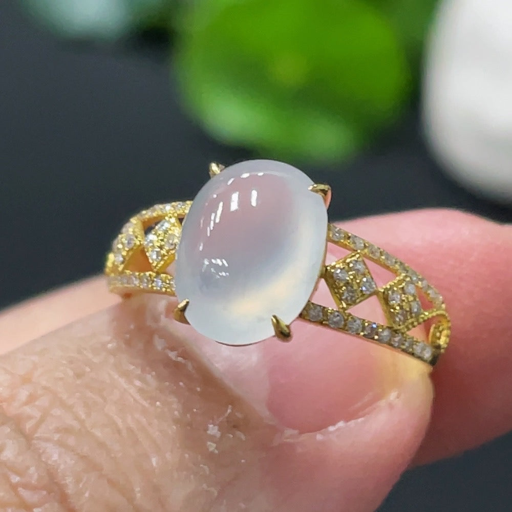 Jadeite Cabochon Inlaid Ring 18k Gold Setting Size 12.5 Total Weight Approx. 1.73g