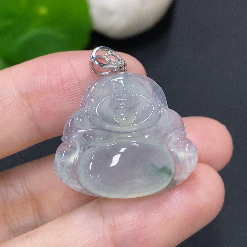 Jadeite Buddha Pendant with 18K Gold Clasp, Diamond Accents