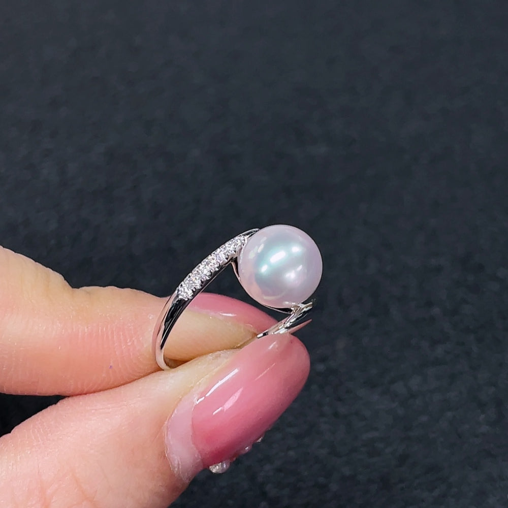 18K Sea Water Pearl Ring, Color Origin Undetermined, Non-Diamond Pearl Influence, Total Weight Approx. 2.47g, Size 9, Stone Approx. 8.2mm