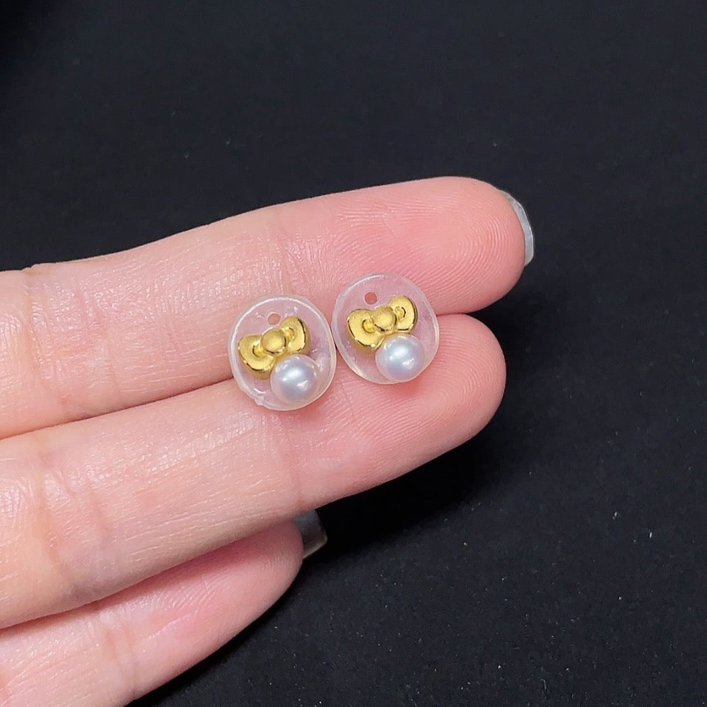 Pearl Stud Earrings with 99% Gold Setting