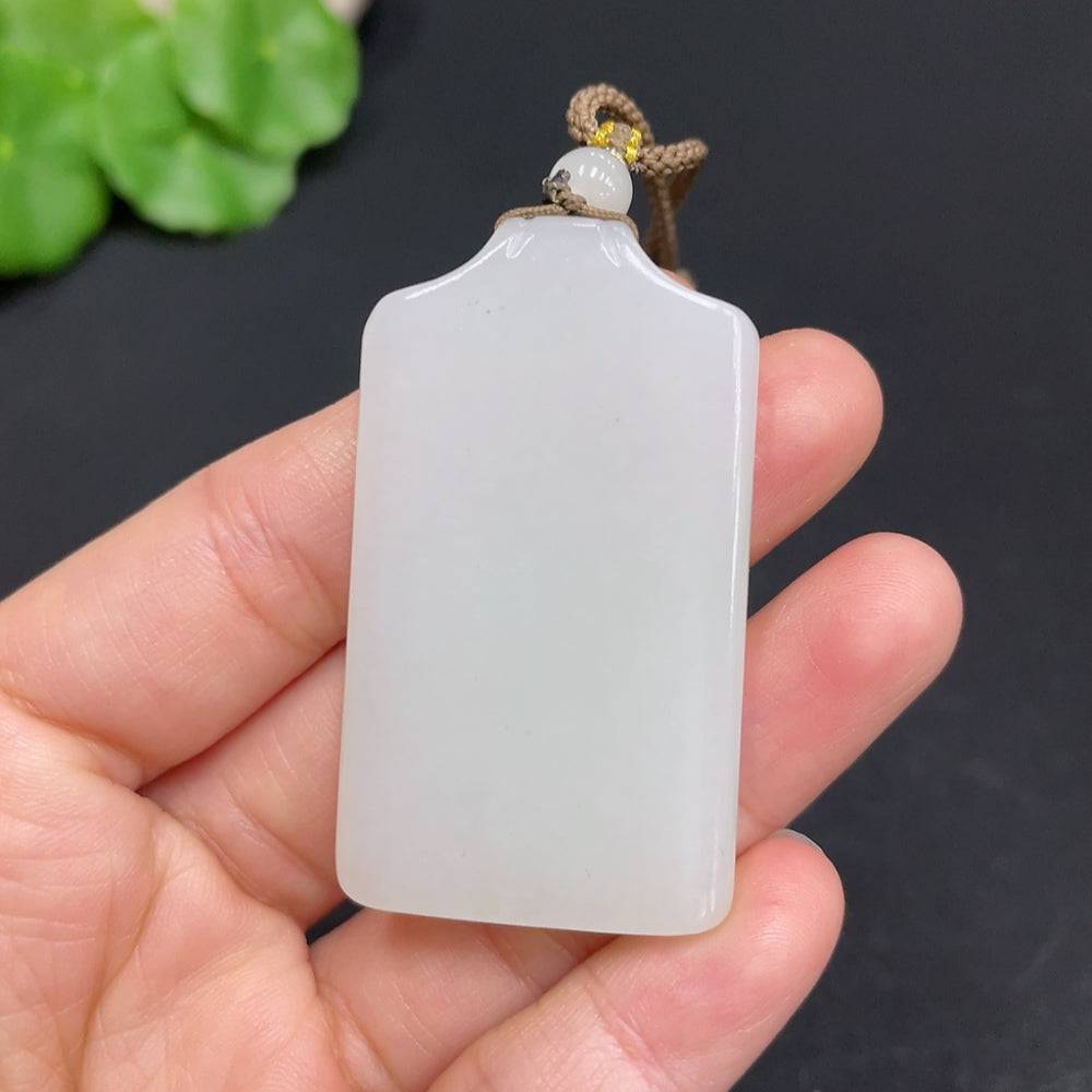 Huiliu Certified Hetian jade pendant, plain smooth jade pendant with natural green and white hues, showcasing elegant craftsmanship.