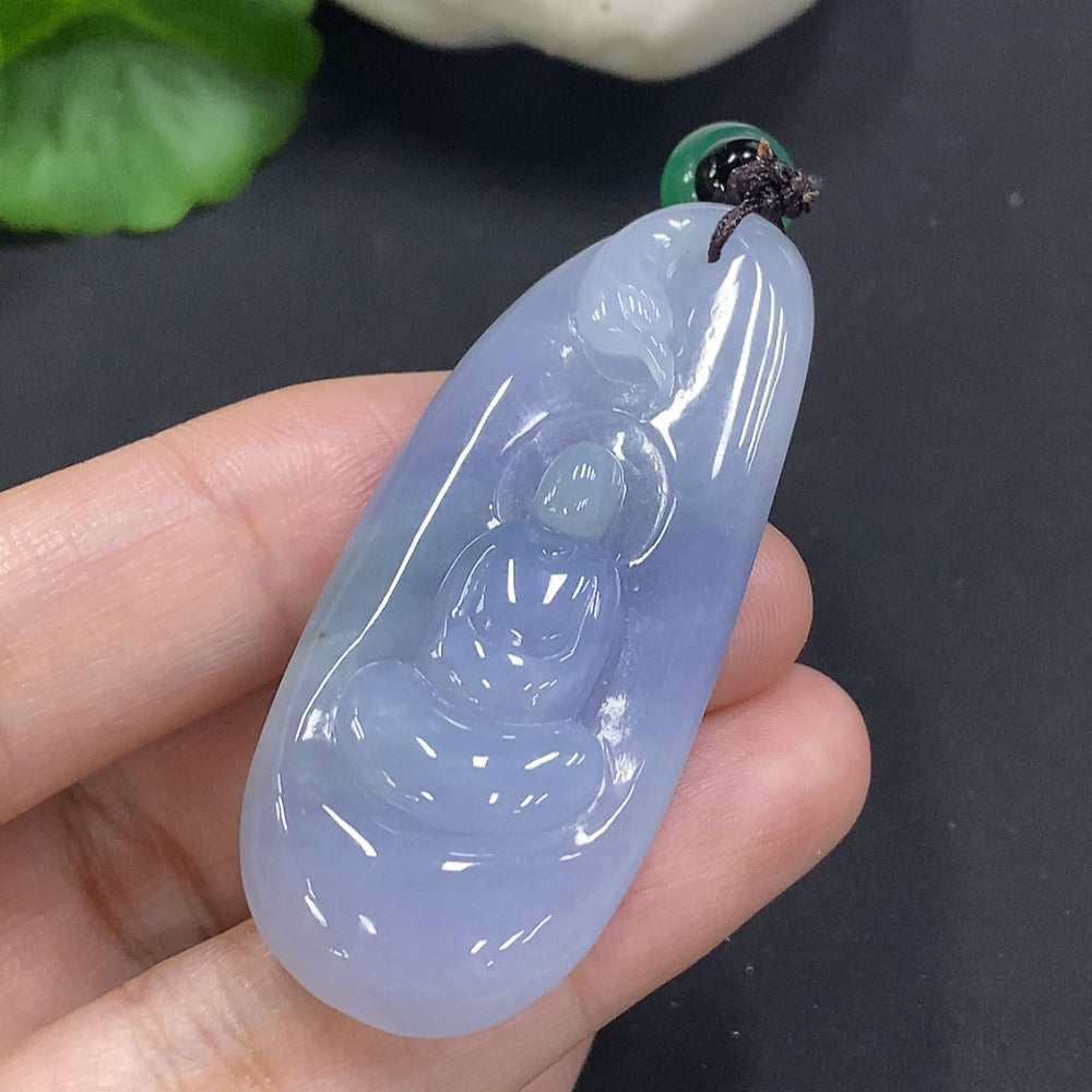 Jadeite Enlightenment pendant with cord and non-A beads, featuring a polished jade pendant, weight approx. 23.2g, by HKHQ.