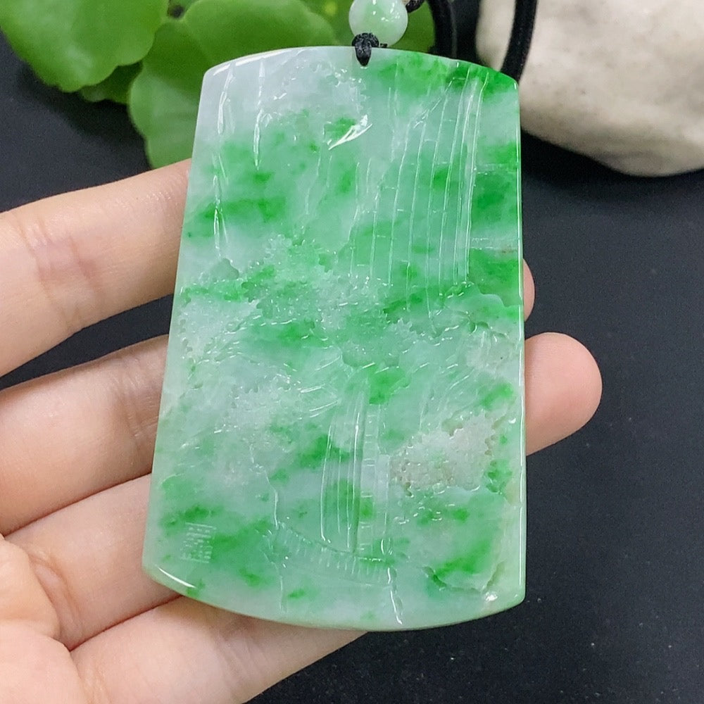 Jadeite landscape pendant with a (including rope weight)