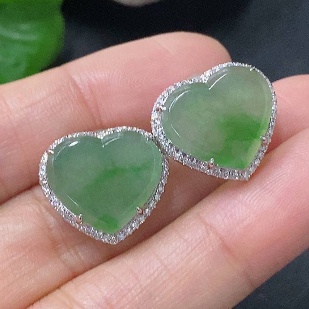 HUILIU HQ jadeite earrings set in 18k gold with diamond accents, showcasing elegant jade jewelry and sparkling details