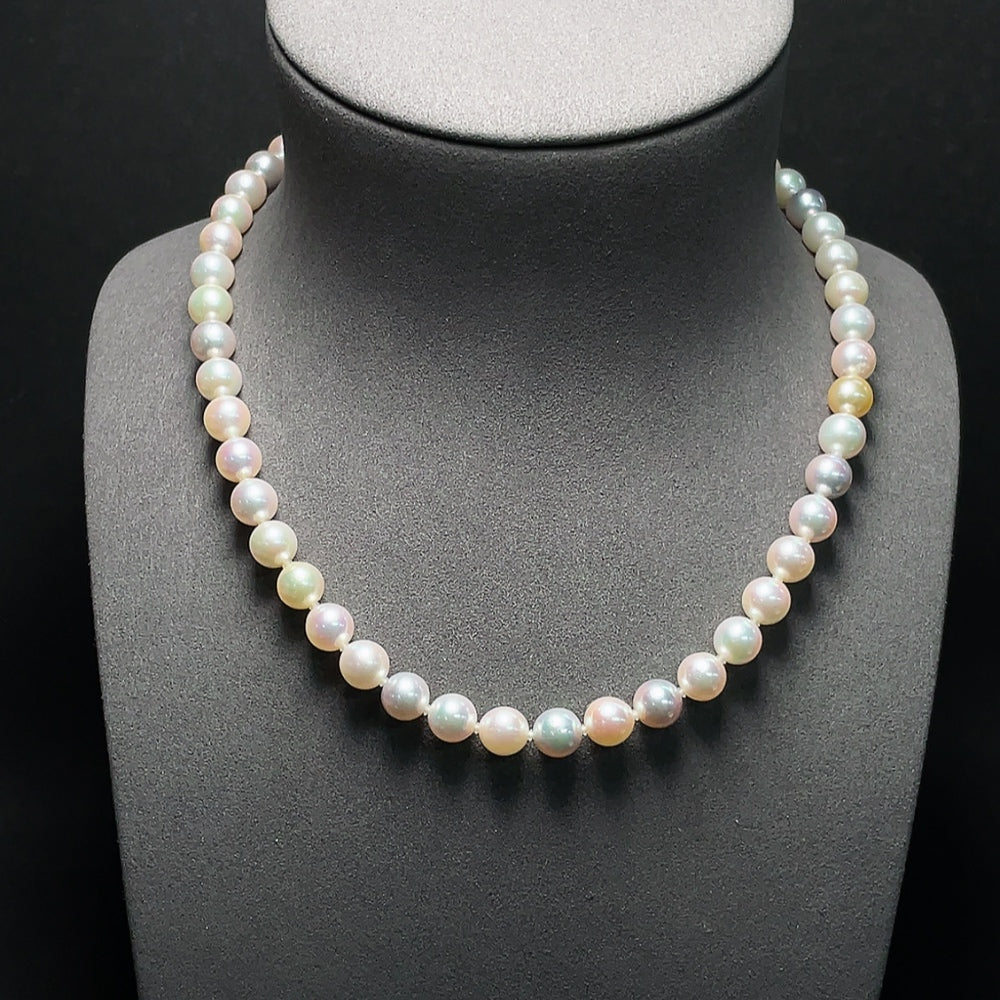 HKHQ seawater pearl necklace featuring undetermined color, 8.6mm pearls, total weight 46.43g, natural elegance.
