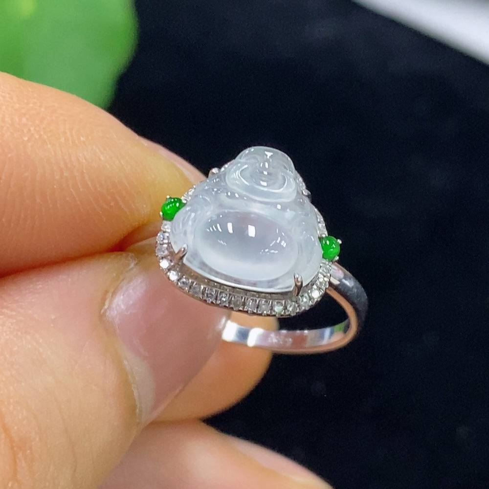 Huiliu Jadeite ring set with diamond accents, showcasing smooth green jade gemstones and sparkling diamond details.