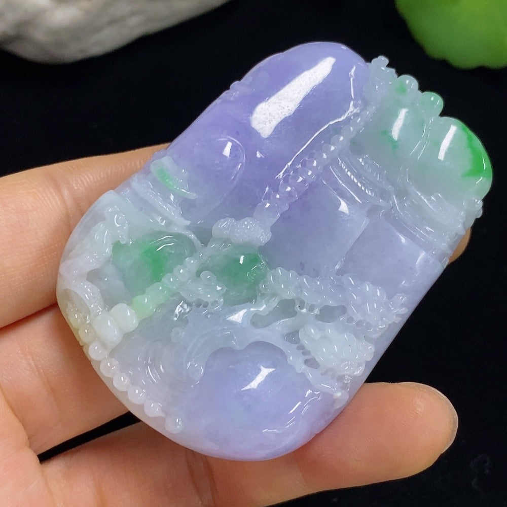 Jadeite Landscape Pendant (Including Cord Weight)