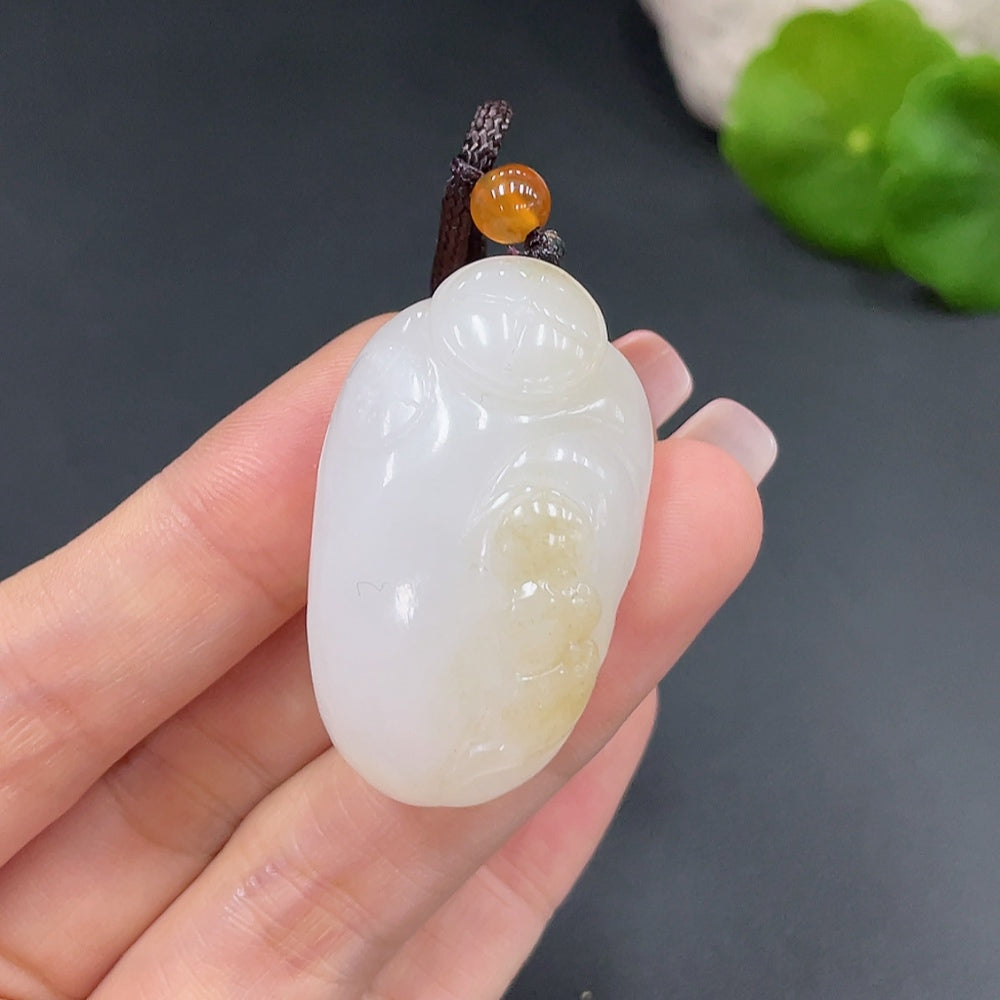 Hetian Jade Pendant Buddha Total Weight (with rope): 25.6g