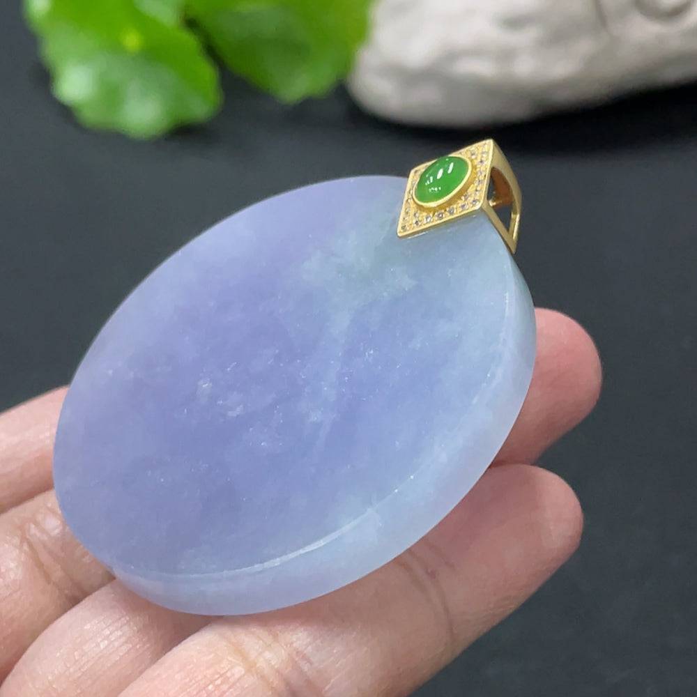 Jadeite plain pendant with 18K gold clasp and diamond accents, crafted by HUILIU HQ, showcasing smooth jade surface and elegant design