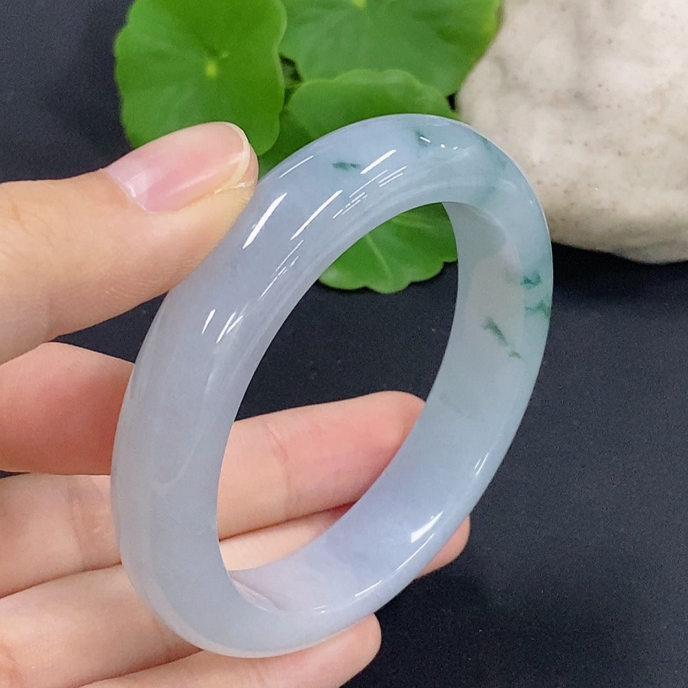 HKHQ jadeite round bangle in size 52.8, weighing 55.88g, featuring smooth, polished jadeite with a glossy finish.