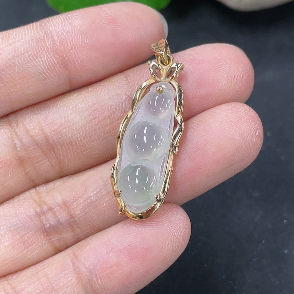 Jadeite Lucky Bean Pendant with 18K Gold Setting