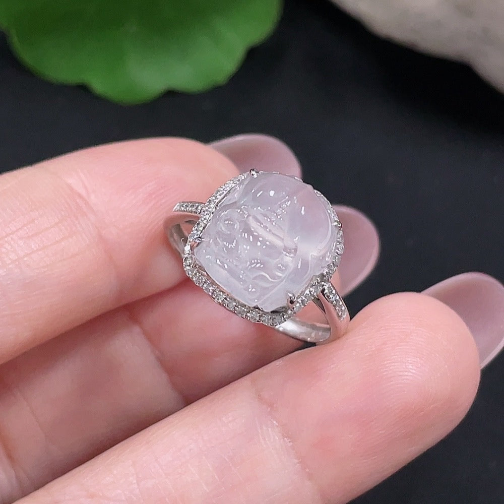Jadeite Inlaid Ring Size 15 18K Gold Total Weight Approx. 3g (With Diamond Accents)
