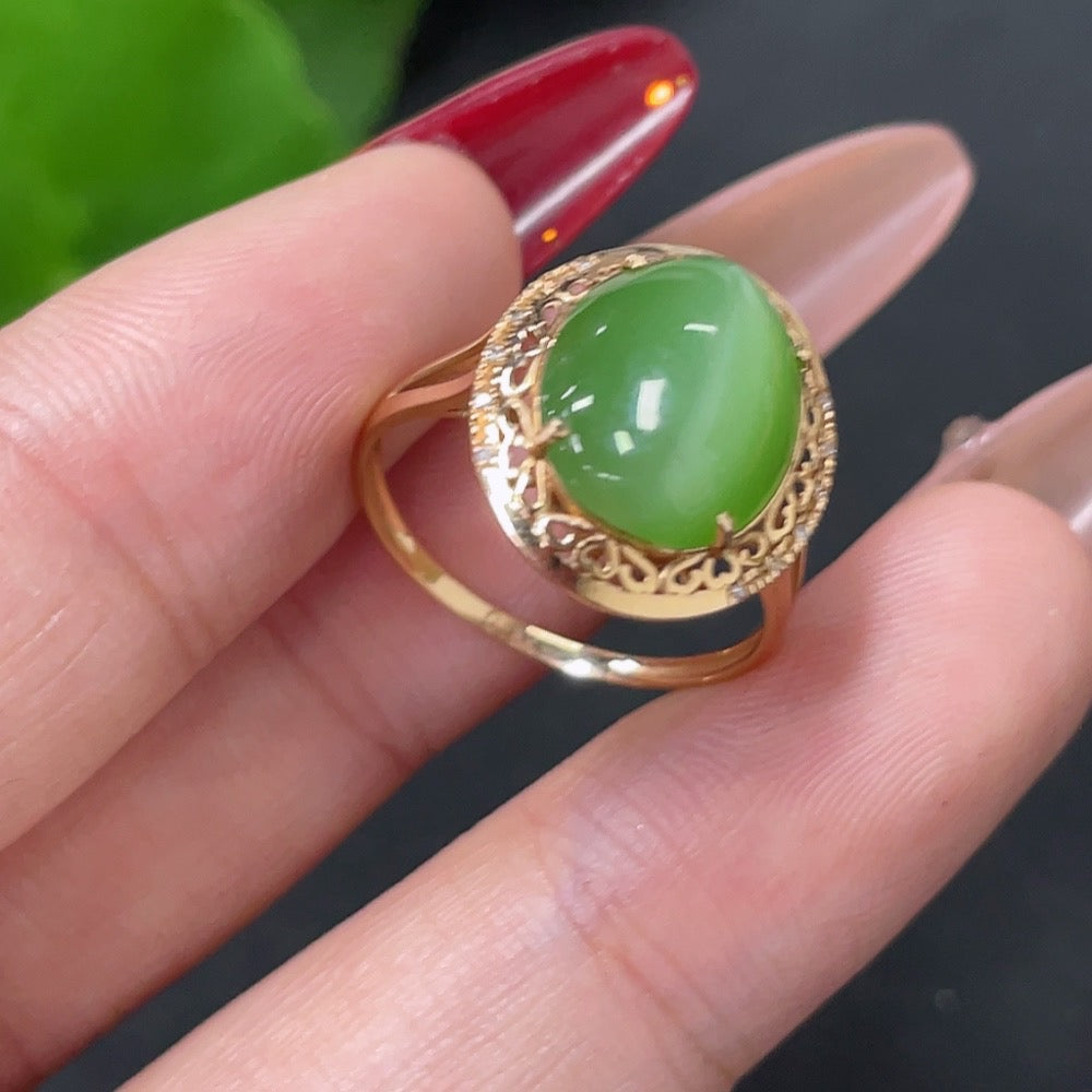 Hetian Jade Inlaid Ring 18k Gold Non-Diamond Size 13 Total Weight Approx. 1.8g