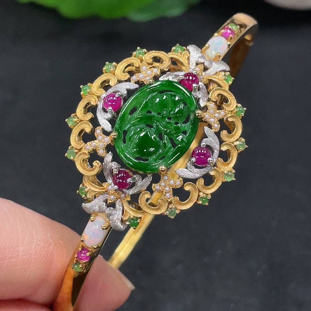 Huiliu Jadeite inlaid bracelet with non-A beads, featuring smooth jade stones and intricate inlay craftsmanship.