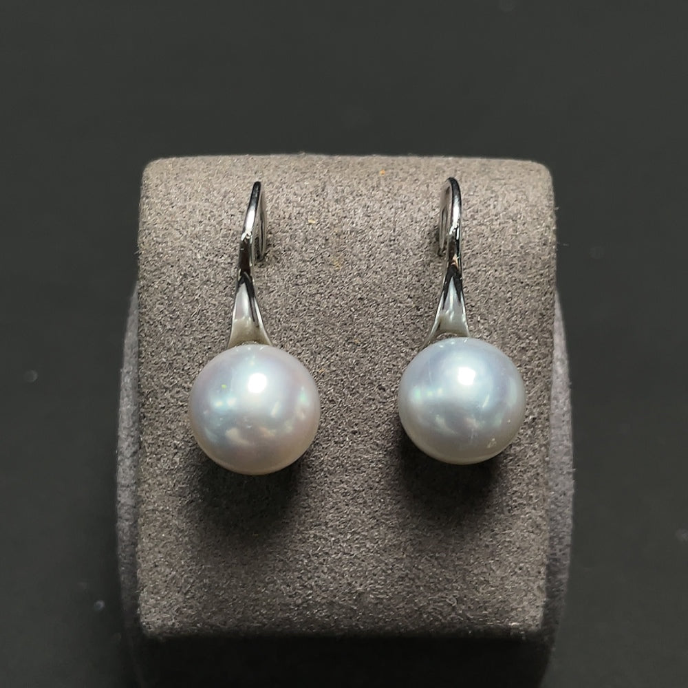 HKHQ seawater pearl earrings with 14k gold, 10.5mm pearls, total weight 4.3g, elegant jewelry with lustrous pearls