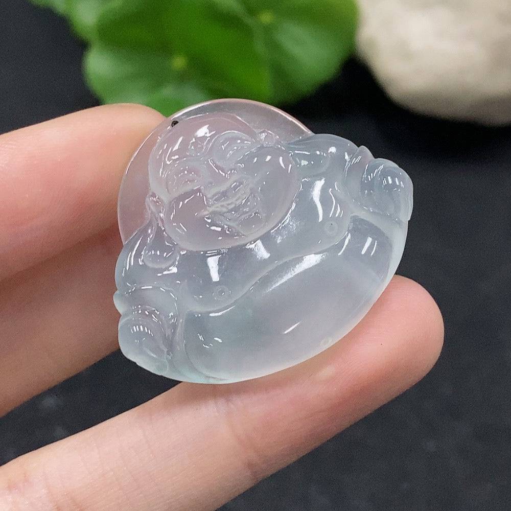 Jadeite Buddha pendant from HUILIU HQ, carved from green jade, weighing approximately 12.14 grams, detailed religious figurine.