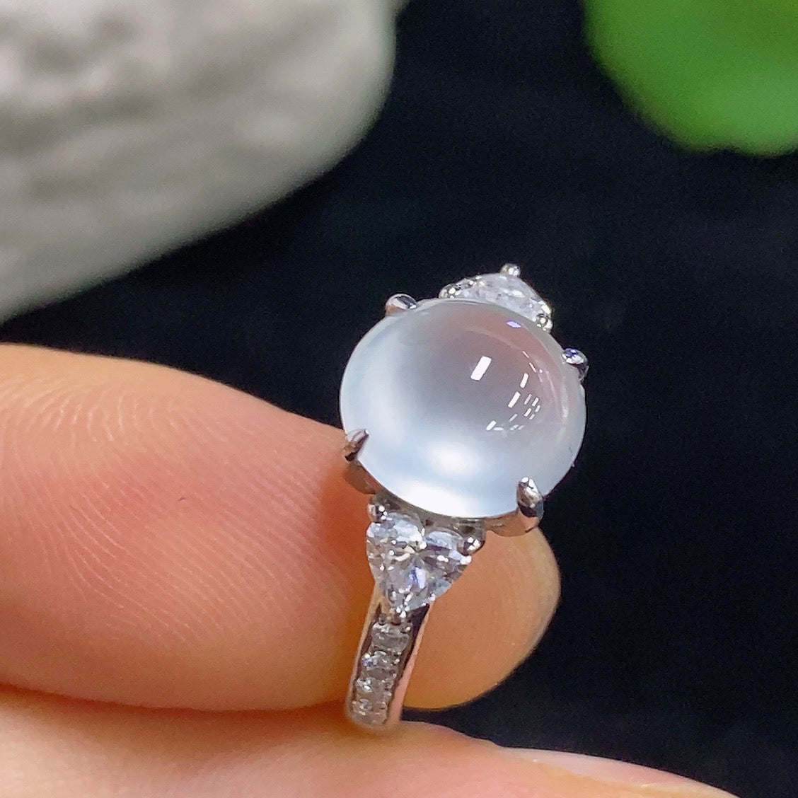 Jadeite Cabochon Ring with 18K Gold and Diamond Accents