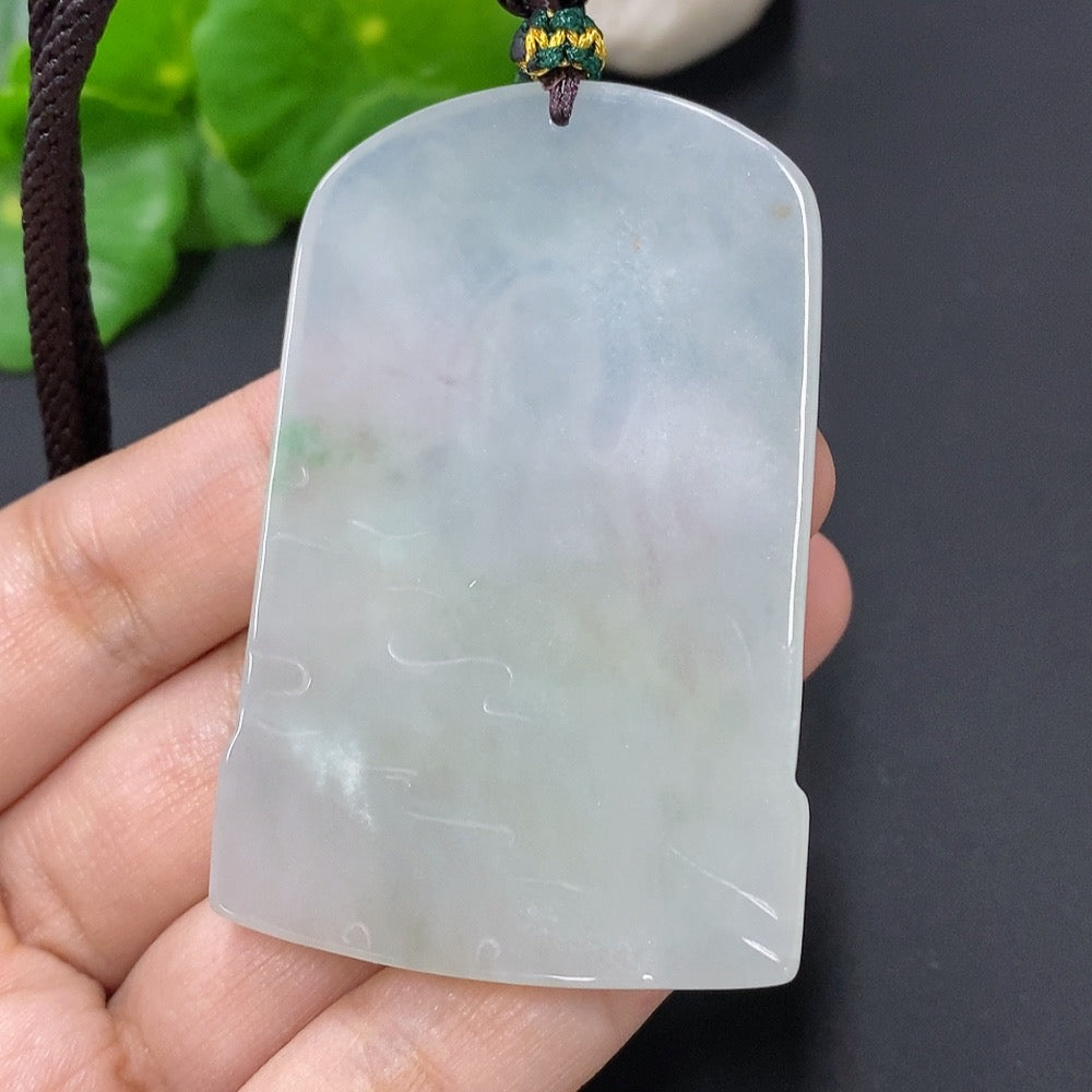 Jadeite Guanyin Pendant Total Weight Including Rope Approximately 39.4g