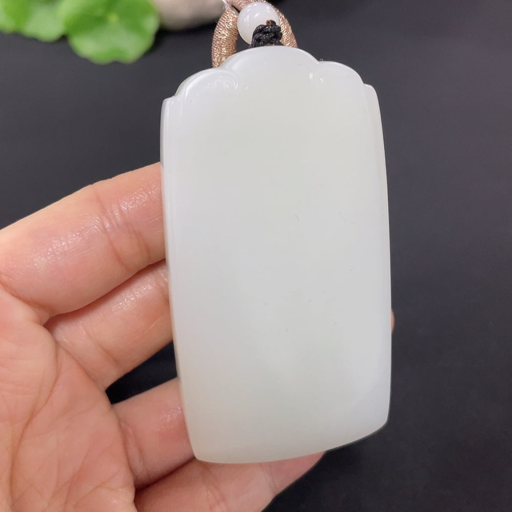 Hetian Jade Pendant, Plain Pendant, Total Weight (with rope): 79.7g