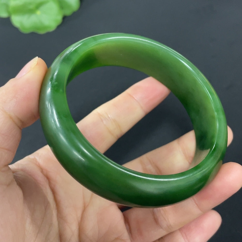 Hetian Jade Jasper round bracelet by HUILIU HQ with a size of 59 and total weight of 71.4g, featuring smooth, polished jade beads.
