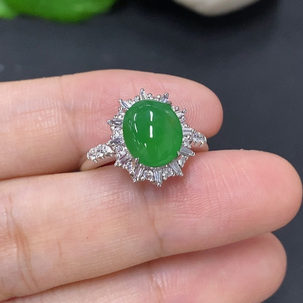 Jadeite Cabochon Ring in 18K Gold (with Diamond Accents)