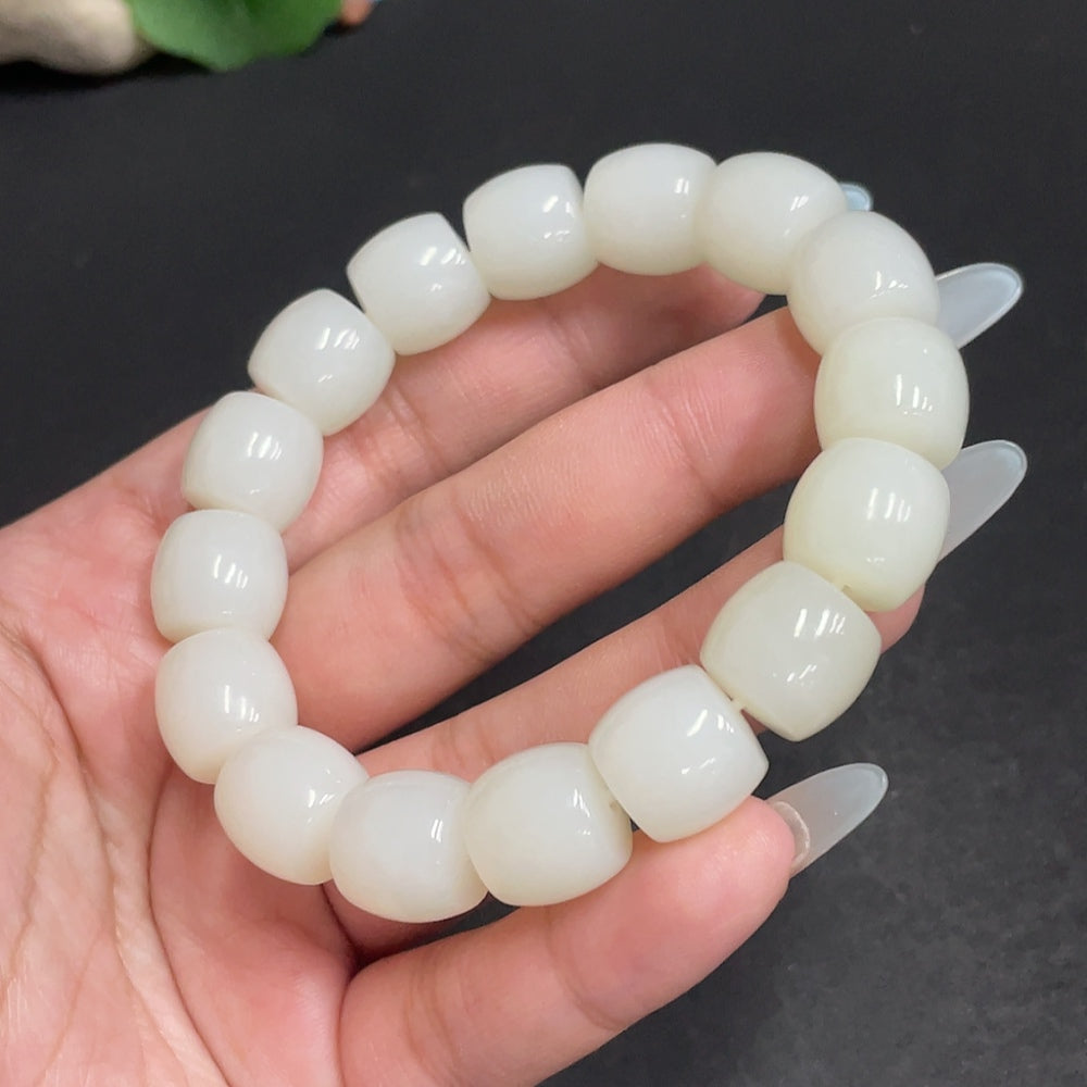 Hetian Jade Bracelet, Approx. 12.6 mm Beads, Total Weight Approx. 60.8g