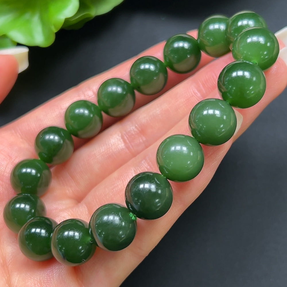 Hetian Jade Green Jade Bracelet 12mm Approx. 45.87g