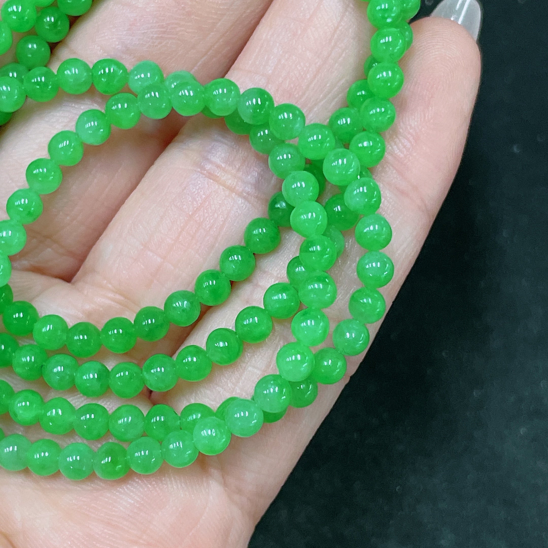 Jadeite Bead Necklace Non-Gold Total Weight Approx. 16.8g Size About 3.8mm