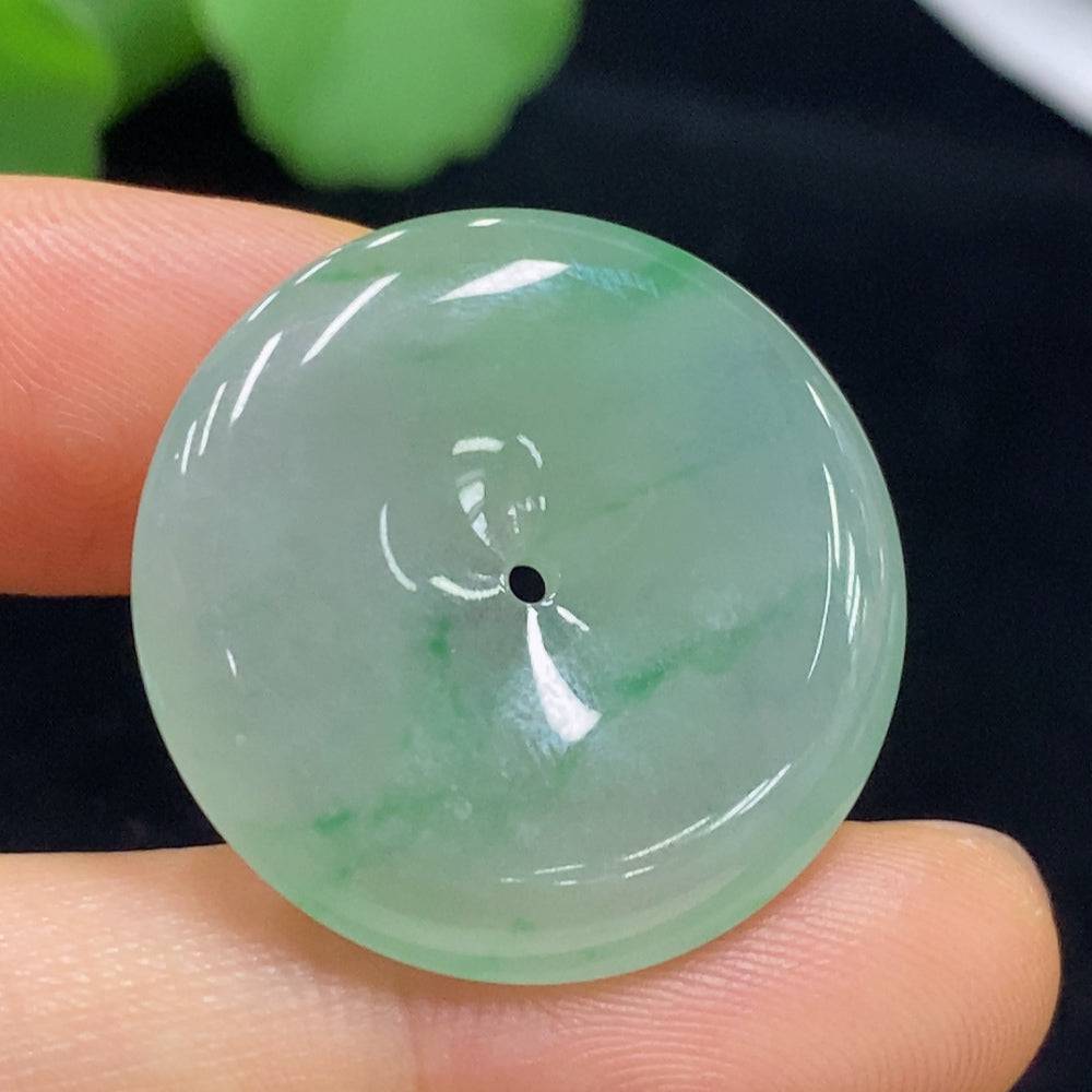 Jadeite pendant safety buckle with natural green jade, weighs approximately 7.55g, crafted by HUILIU HQ.