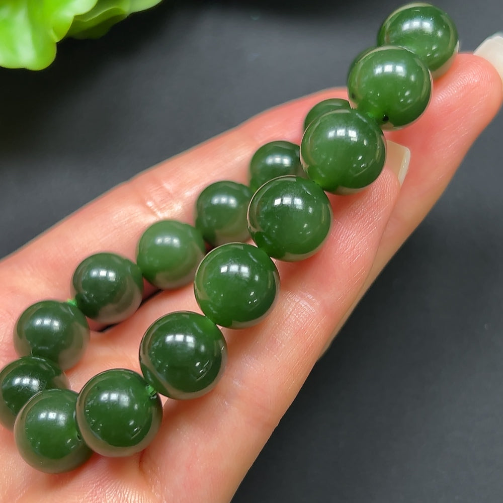 Hetian Jade Green Jade Bracelet 12mm Approx. 45.87g