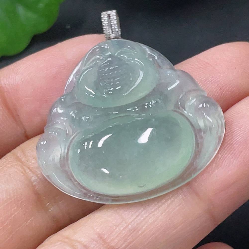 Jadeite Buddha pendant with 18K gold accents and diamond details, crafted by HUILIU HQ, weighing approximately 6.53 grams.