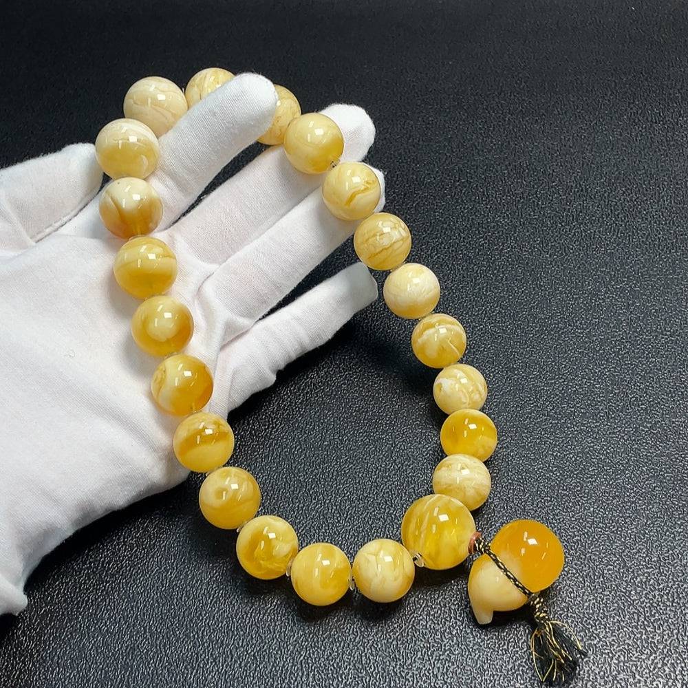 Huiliu Amber and Beeswax Beaded Necklace with 29.9mm beads, natural amber and beeswax, handcrafted jewelry piece