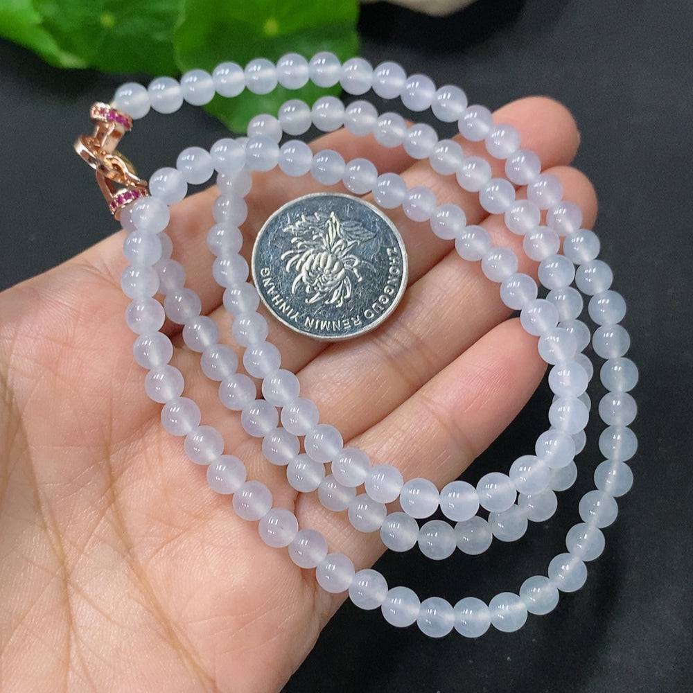 HUILIU HQ jadeite bead necklace with 5mm jade beads, non-gold, weighing approximately 26.26g, displayed on a neutral background.