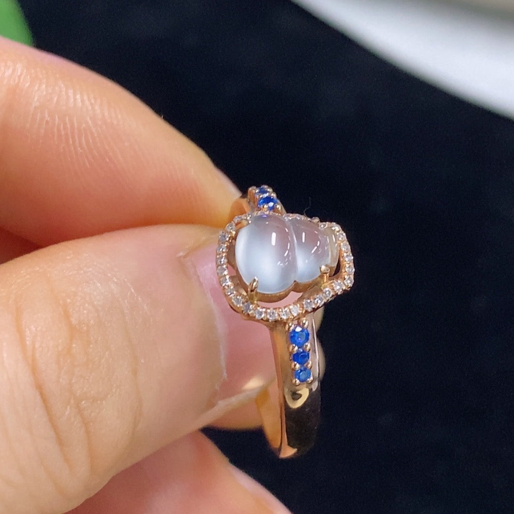 Jadeite Gourd Inlaid Ring 18k with Diamond Size 18 Total Weight Approx. 3.09g