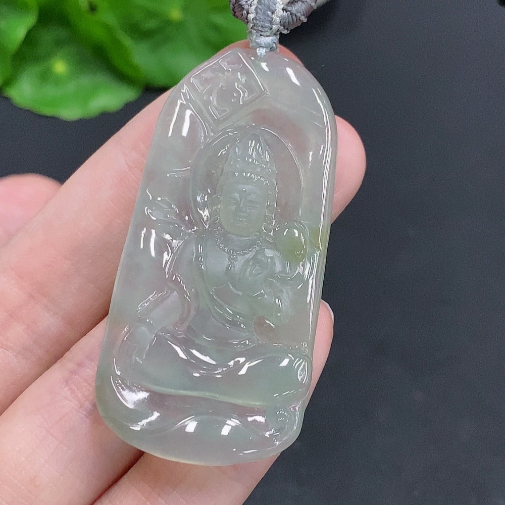 Jadeite Guanyin Pendant Total Weight Approx. 15.8g (Incl. Rope Weight)