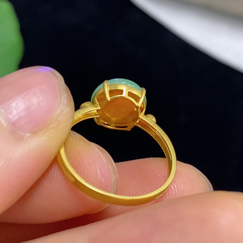 Jadeite Cabochon Ring in 18k Gold, Size 14, Total Weight Approx. 1.93g