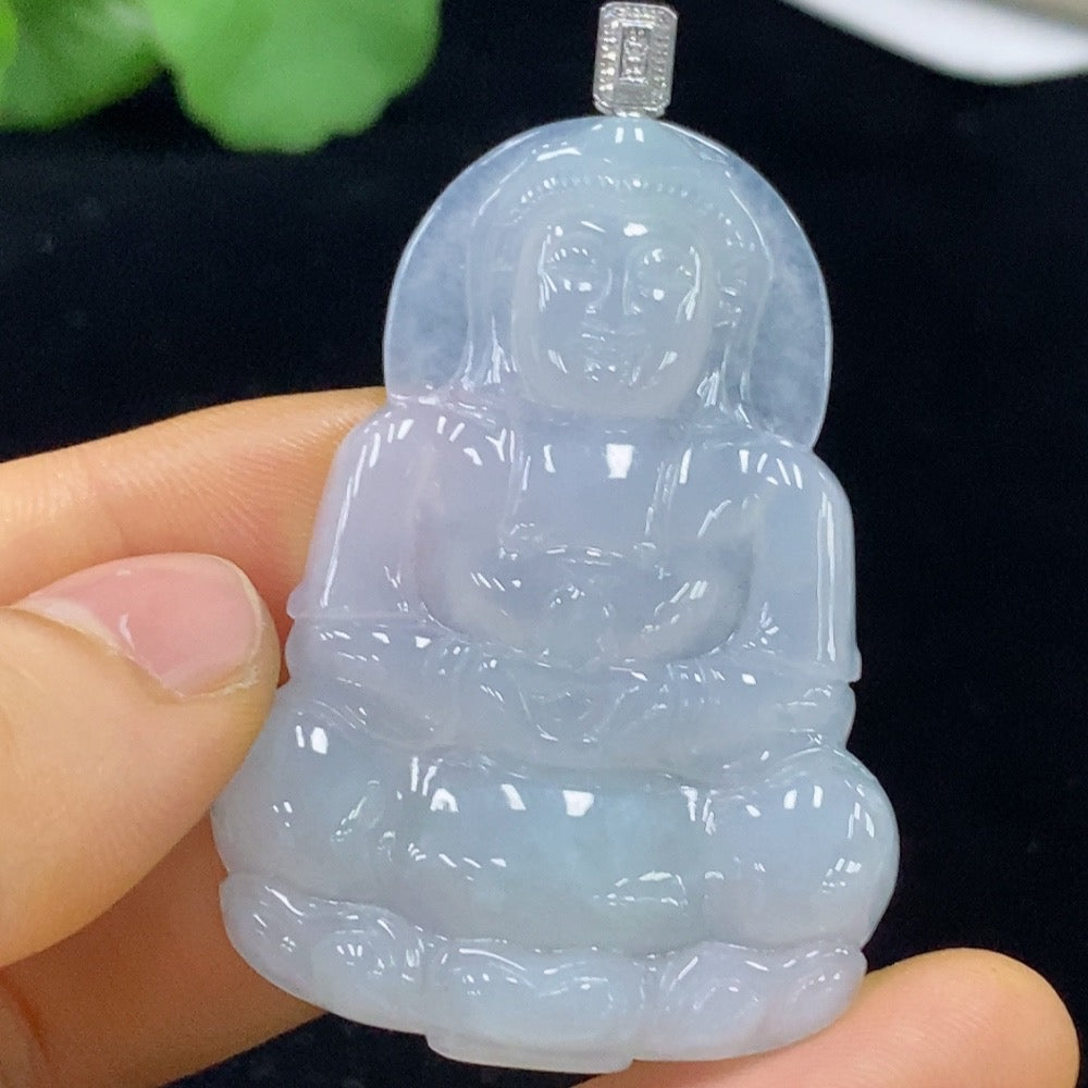 Huiliu Jadeite Guanyin pendant with diamond accents, weighing approximately 17.22 grams, crafted from high-quality jade.