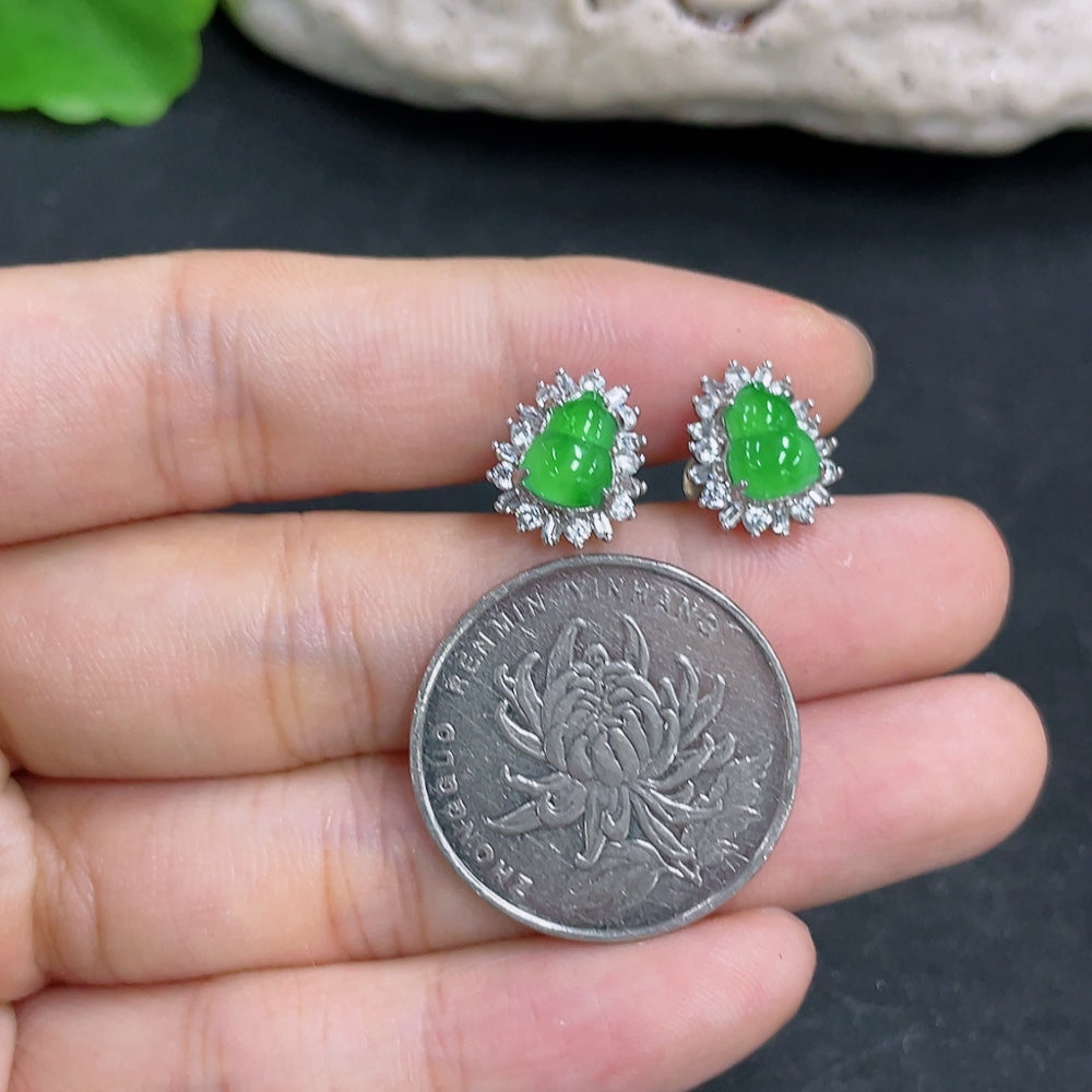 HKHQ jadeite earrings featuring smooth, polished jadeite stones set in a simple, elegant earring design.