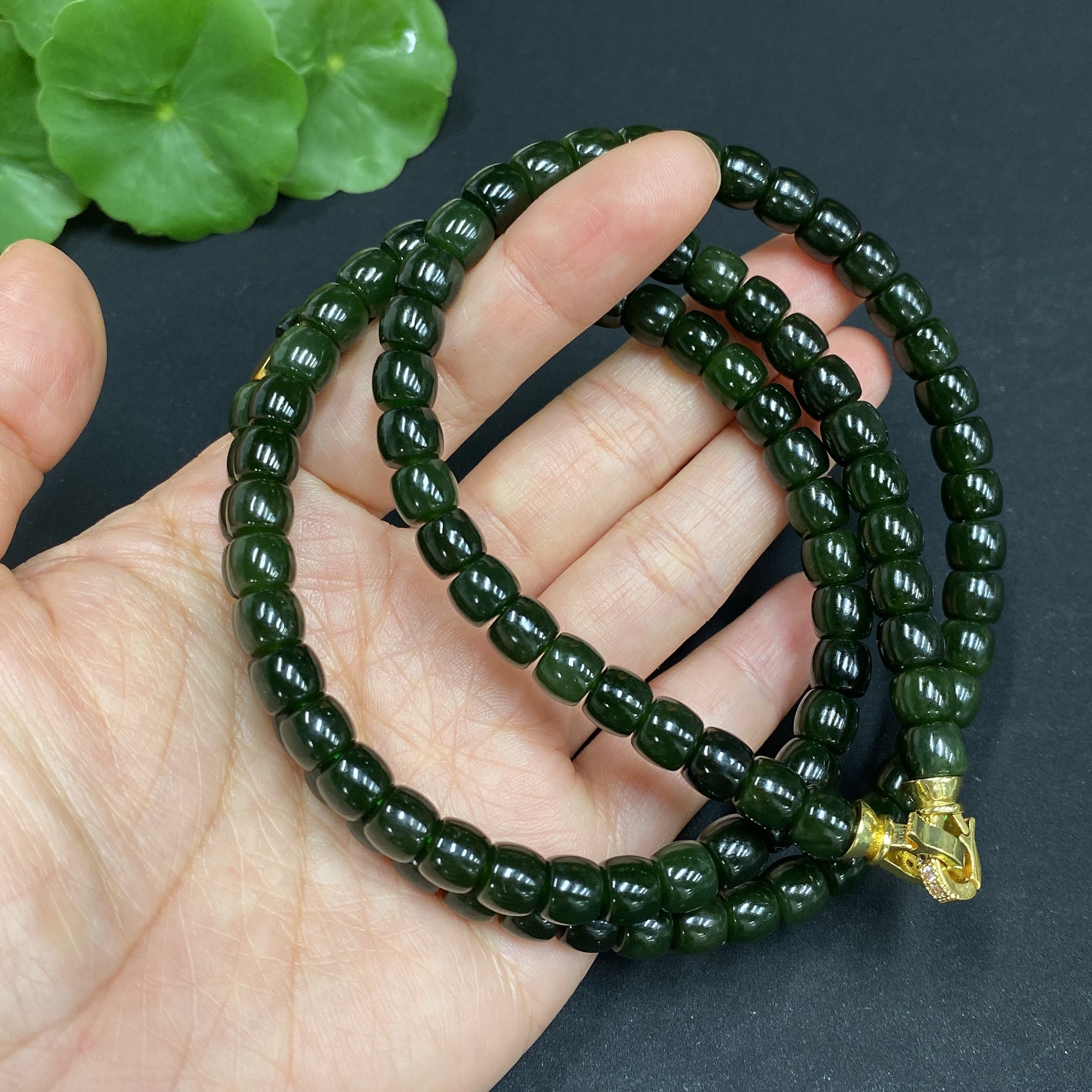Hetian Jade Bead Necklace Approx. 6.6mm Non-gold Inlaid Total Weight Approx. 62.3g