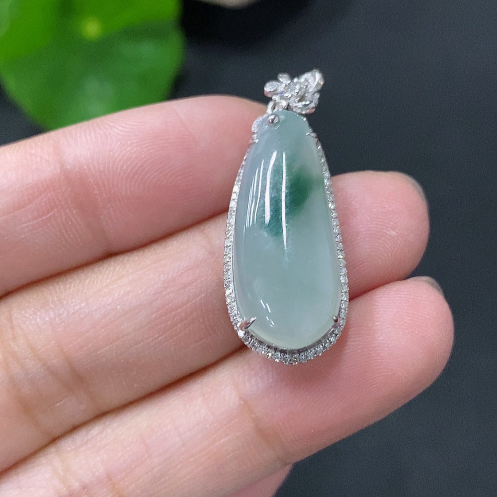 Jadeite Inlaid Blessing Melon Pendant with and Diamond Accents, . | Huiliu Certified