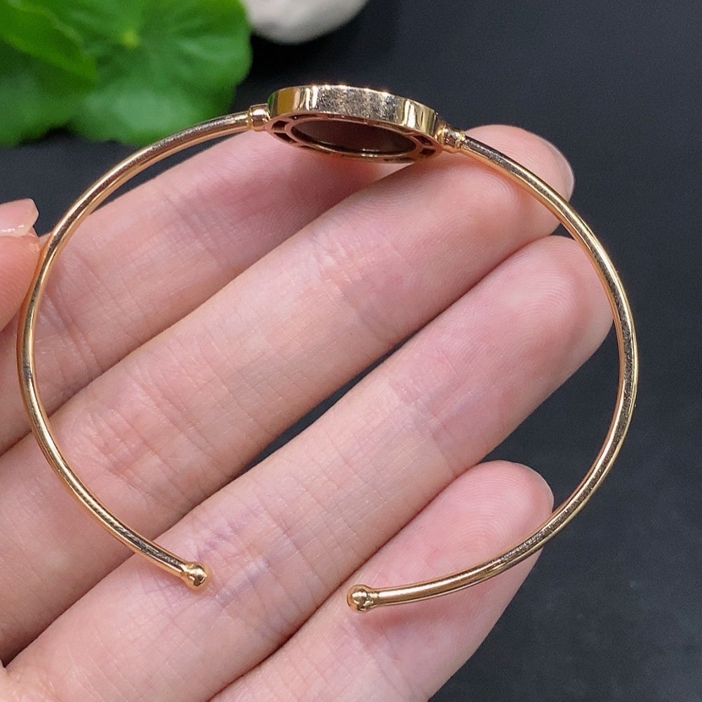 Jadeite inlaid bangle 18k gold total weight about 5g adjustable size