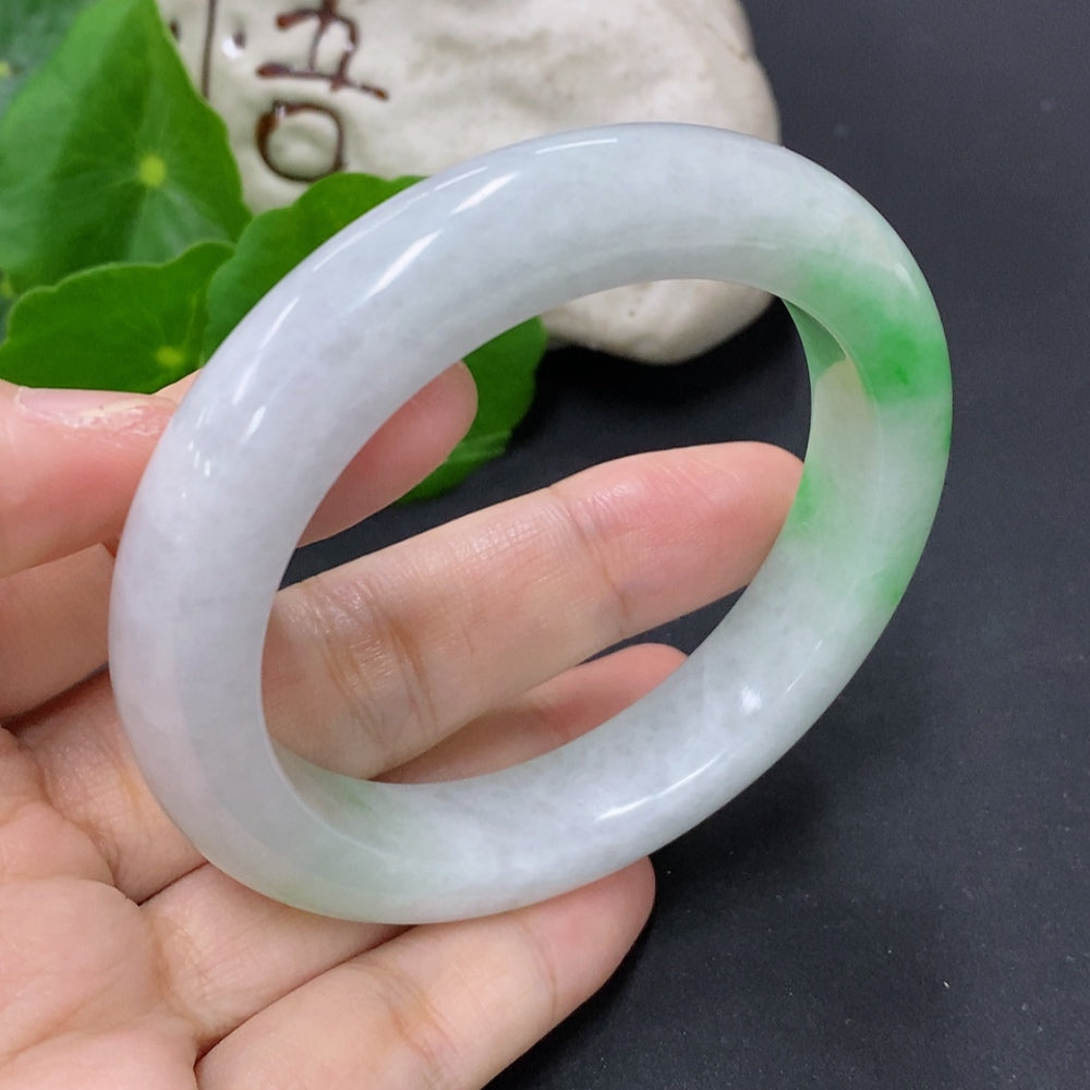 Jadeite round bracelet with size 54.5 and approximately 63.3g weight, featuring smooth, polished jade stones from HKHQ.