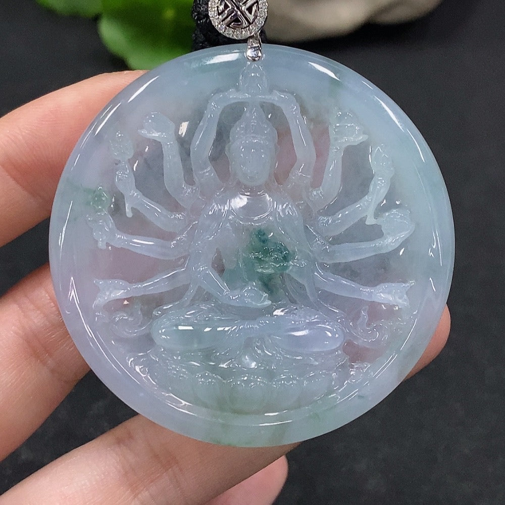Jadeite Thousand-Hand Guanyin Pendant 18K Gold Non-Diamond Total Weight Approx. 38.48g With Certificate