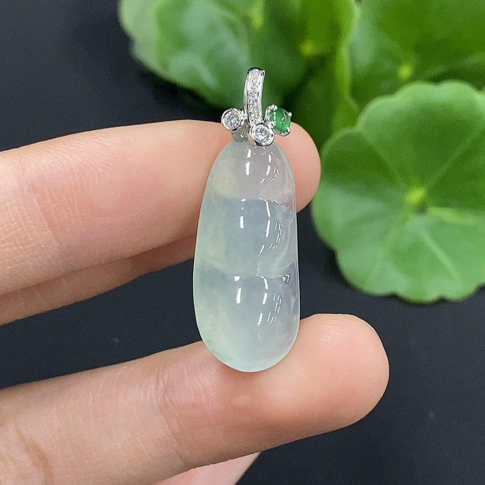 Jadeite Lucky Bean Pendant with Diamond Accents Approximately | Huiliu Certified