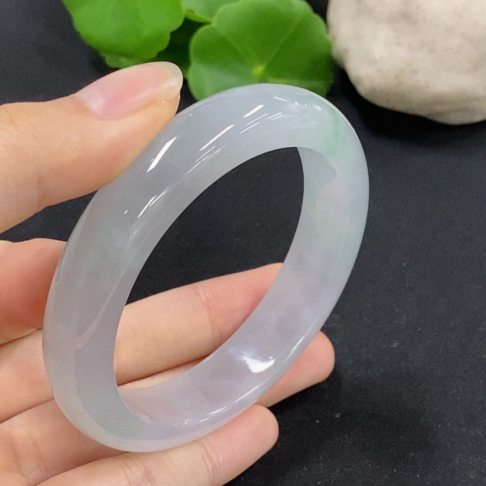 HKHQ jadeite round bangle in size 54.5 with a weight of 58.84g, featuring smooth polished jadeite surface and classic circular design.