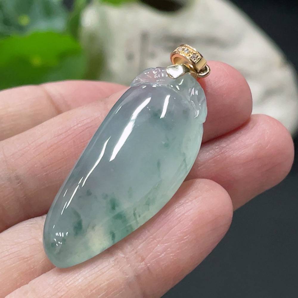 Huiliu Jadeite Auspicious Melon pendant with diamond-accent clasp, crafted from polished jade, featuring intricate design and certification.