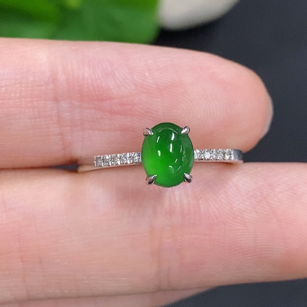 Jadeite Cabochon Ring with 18K Gold and Diamond Accents