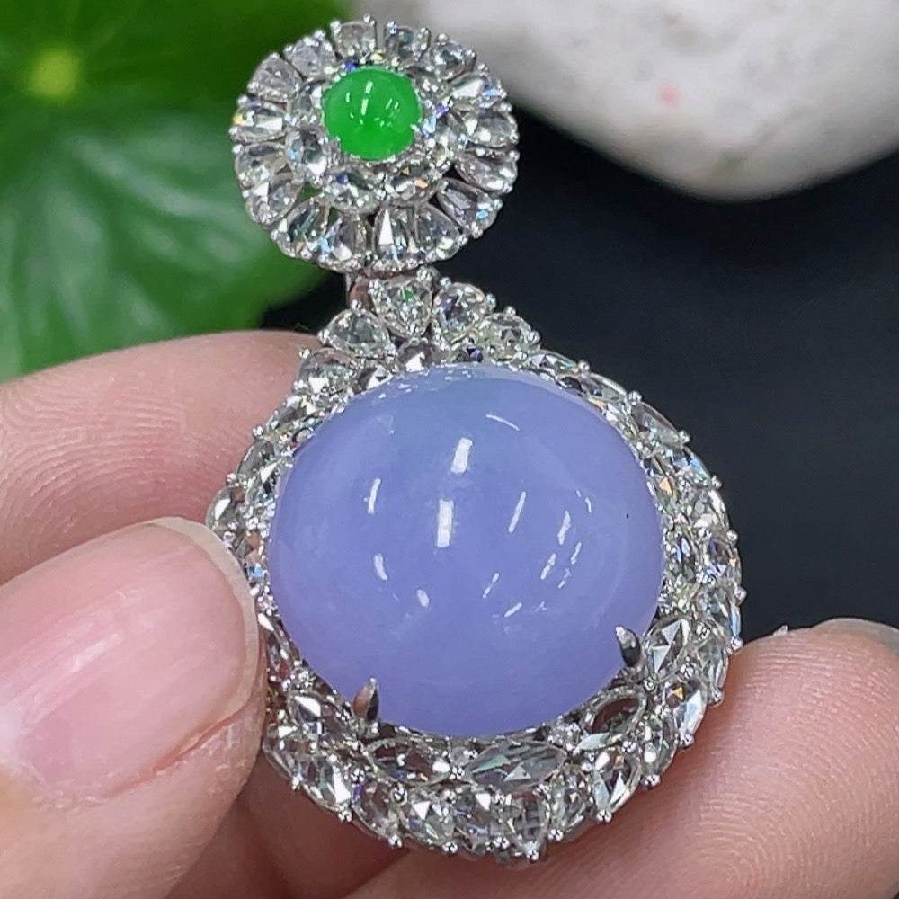 Jadeite Cabochon Pendant with 18k Gold and Diamond Accents, Total Weight Approx. 9.69g