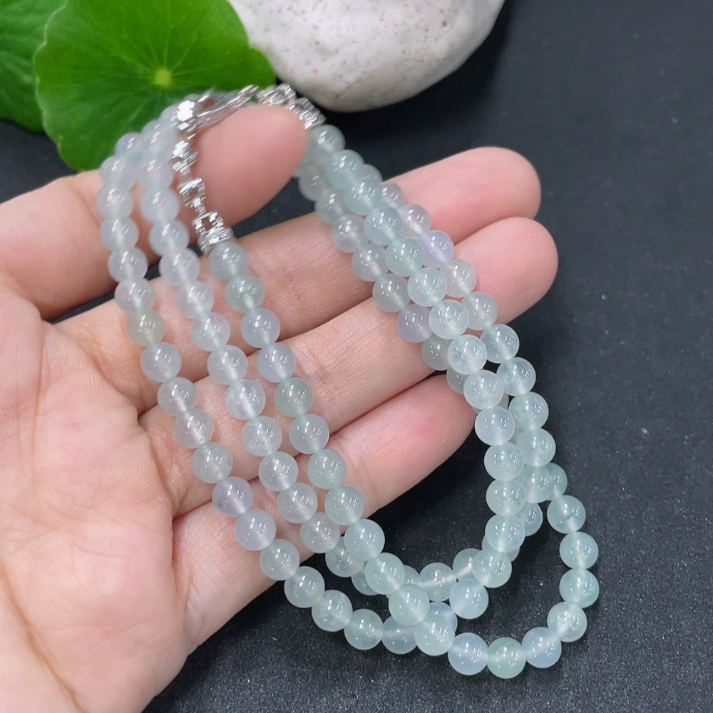 Jadeite beaded necklace with 5mm jade beads, non-gold, weighing approximately 25.5g, from HKHQ.