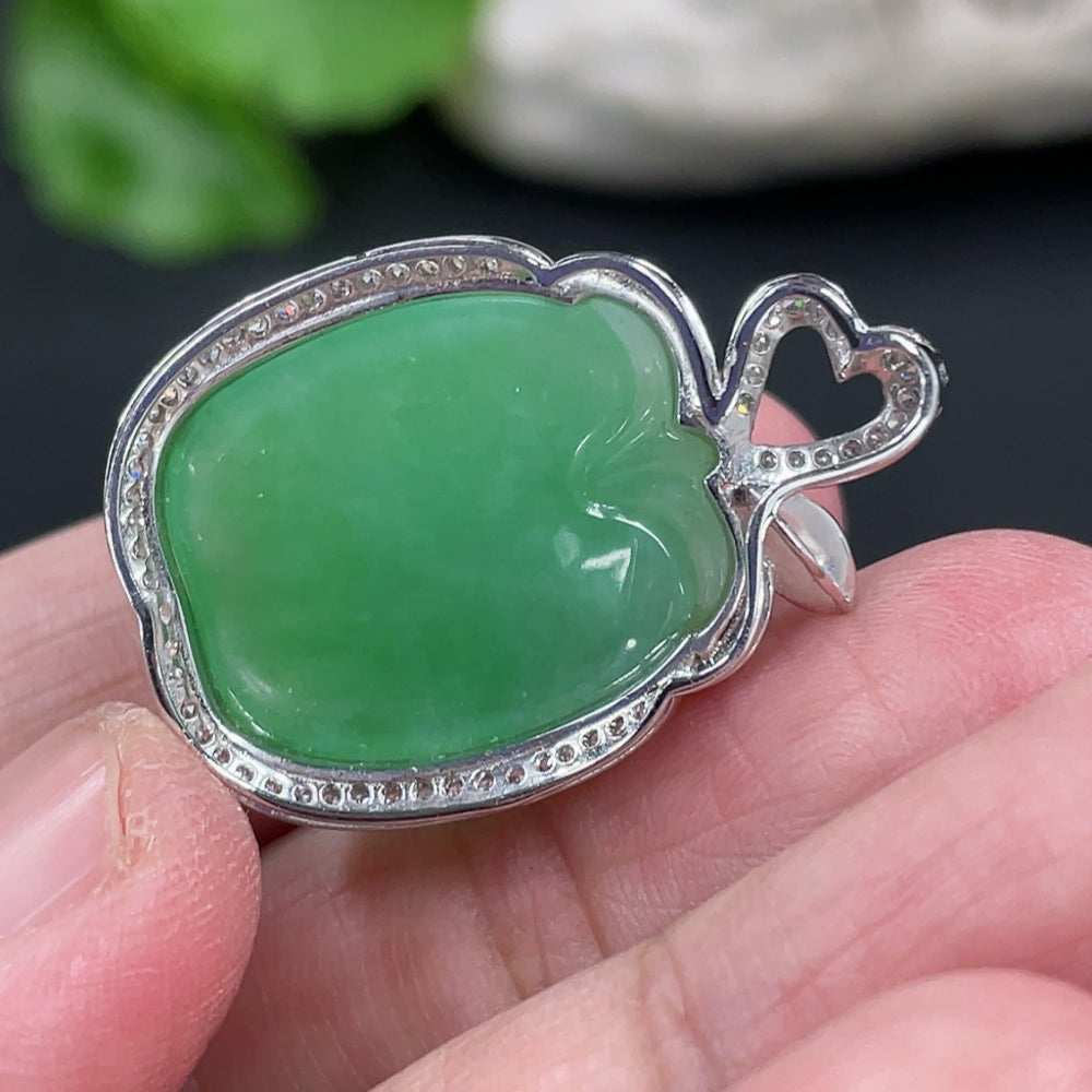 Jadeite Apple Pendant Set in with Diamond Accents, . | Huiliu Certified